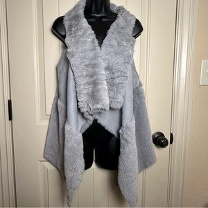 Altar'd State Women's Small Vest Y2K Faux Fur Gray Faux Suede Open Front